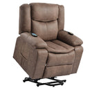 Brown Power Lift Chair Quarter Turn Profile with lift enabled