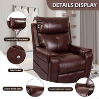 Red Brown Lift Recliner with Massage and Heat, features