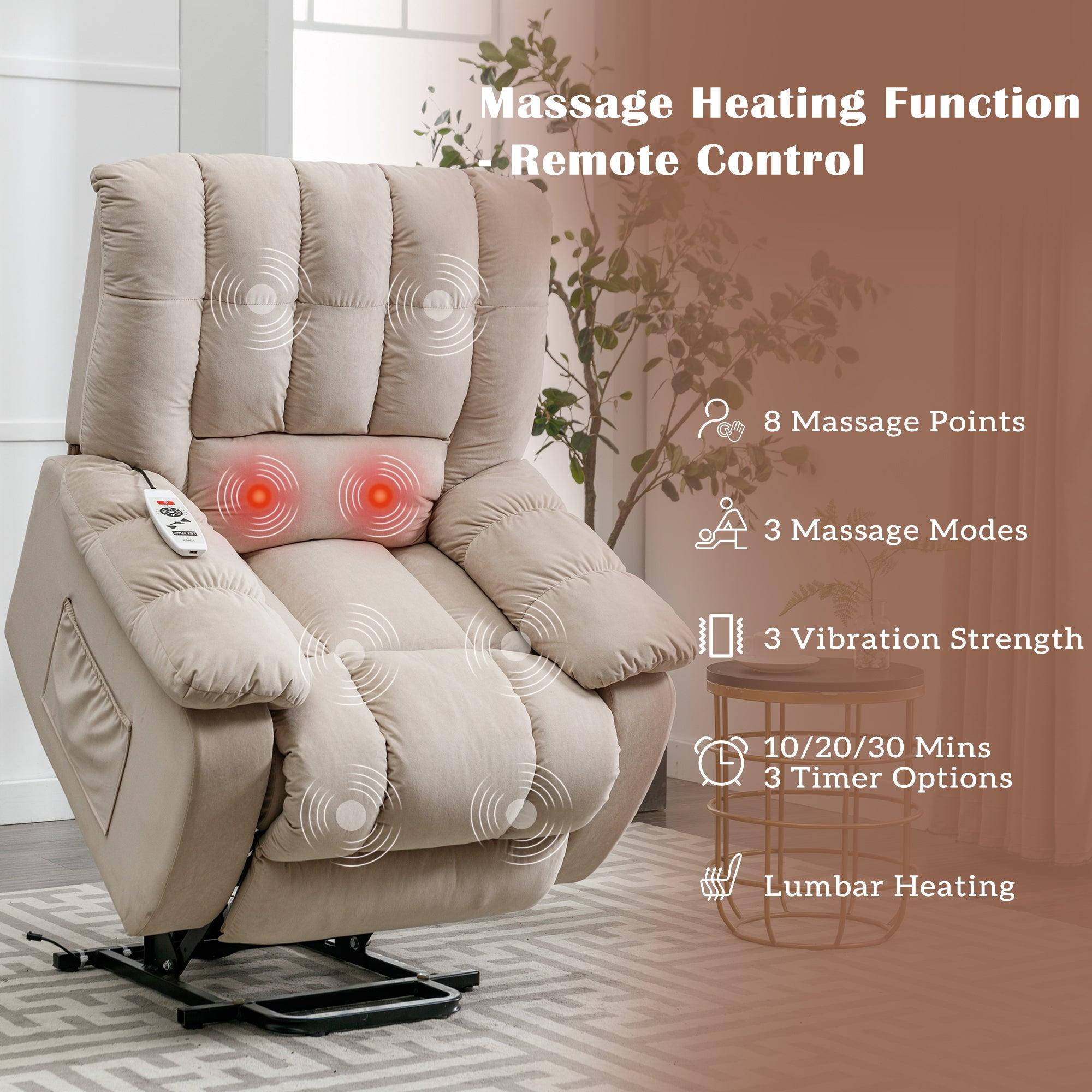 Beige Massage Lift Chair Recliner, massage and heat
