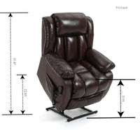 Brown Leather Power Lift Chair, lifted measurements