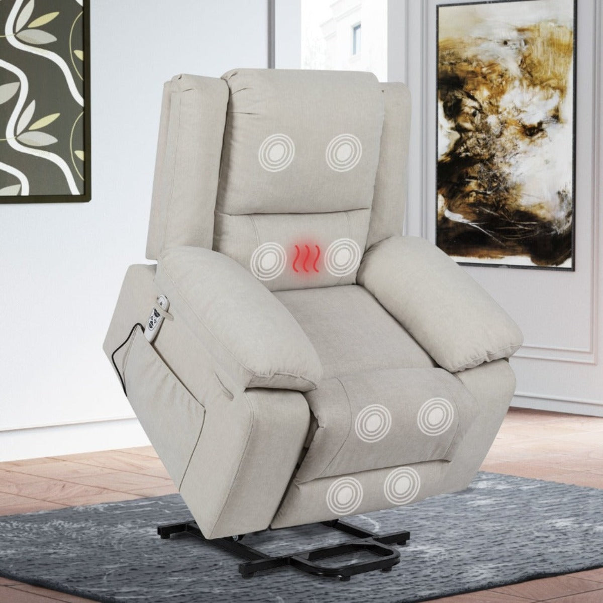 Power Recliner Chair With Massage and Cushion Heating, Beige, heat and massage points - My Lift Chair