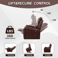 Red Brown Lift Recliner with Massage and Heat, lift and recline angles