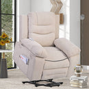 Beige infinite position massage and heat power lift recliner, raised