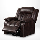 Red brown lift chair recliner with massage and heat,  reclined