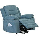 Blue Power Lift Chair with headrest and footrest slightly extended