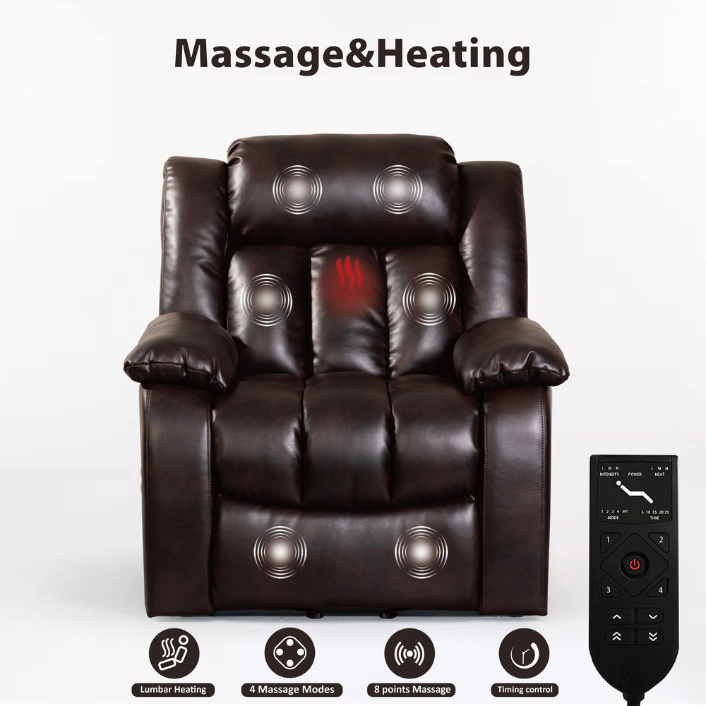 Red Brown Lift Chair Recliner with Massage and Heat