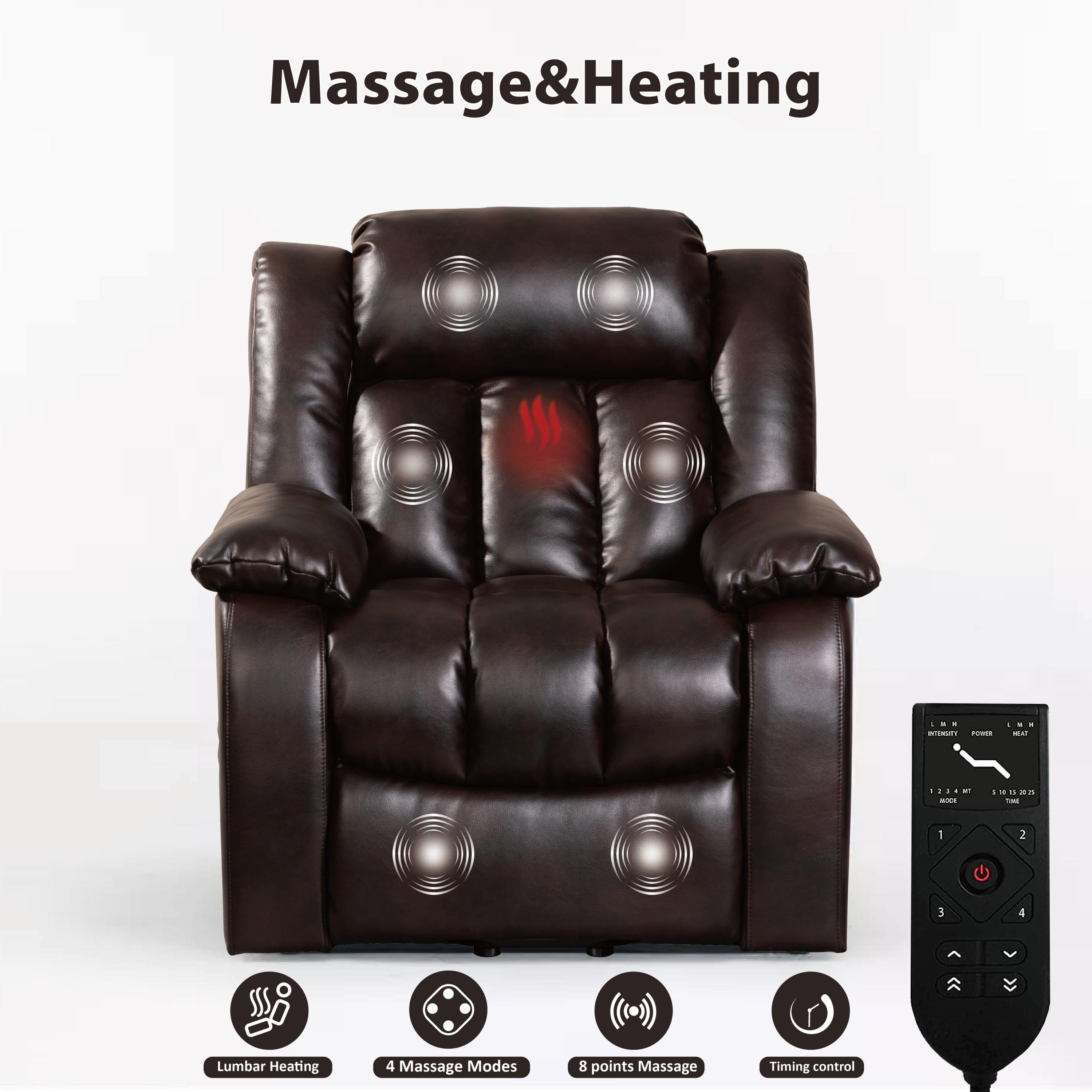 Red brown lift chair recliner with massage and heat points