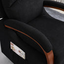 Power Lift Recliner Message Chair Soft Charcoal colored Fabric close up view armrest