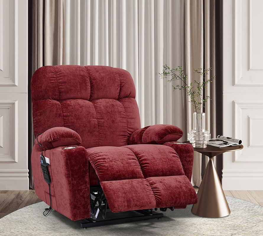 Red Power Lift Chair Front Profile with Footrest Extended