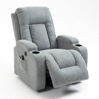Gray Sky Infinite Position Power Lift Recliner, angle view, reclining
