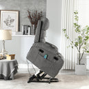 Overstuffed Large Power Lift Recliner with Massage and Heat, Gray, side view, lifted
