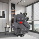 Heavy Duty Power Recliner Chair With Massage and Heating, Grey, lifted position