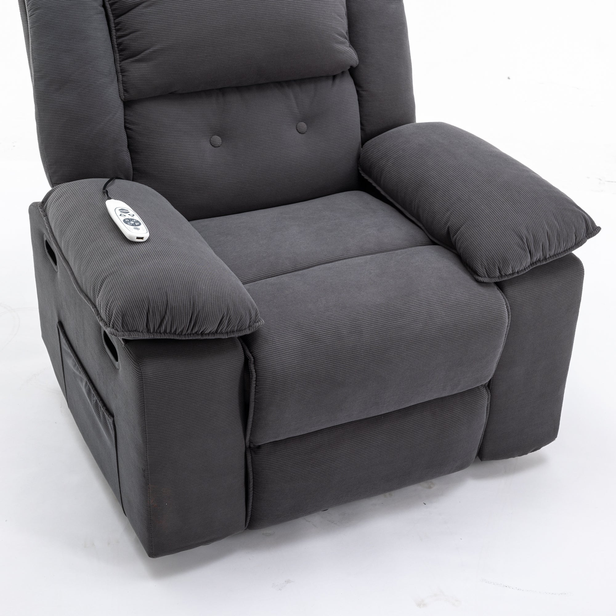 Gray Power Lift Chair Wide Armrests & Seat Profile