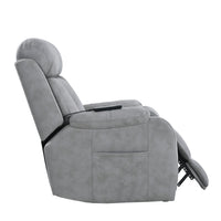 Light Gray Power Lift Chair Right Side Profile with Headrest and Footrest Slightly Extended