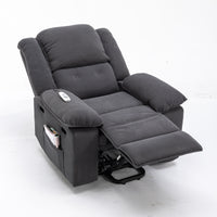 Gray Power Lift Chair Front Profile with Headrest and Footrest Extended