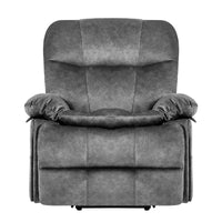 front view, oversized modern velvet power lift recliner with heat and massage