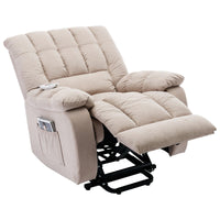Beige Massage Lift Chair Recliner, fully reclined