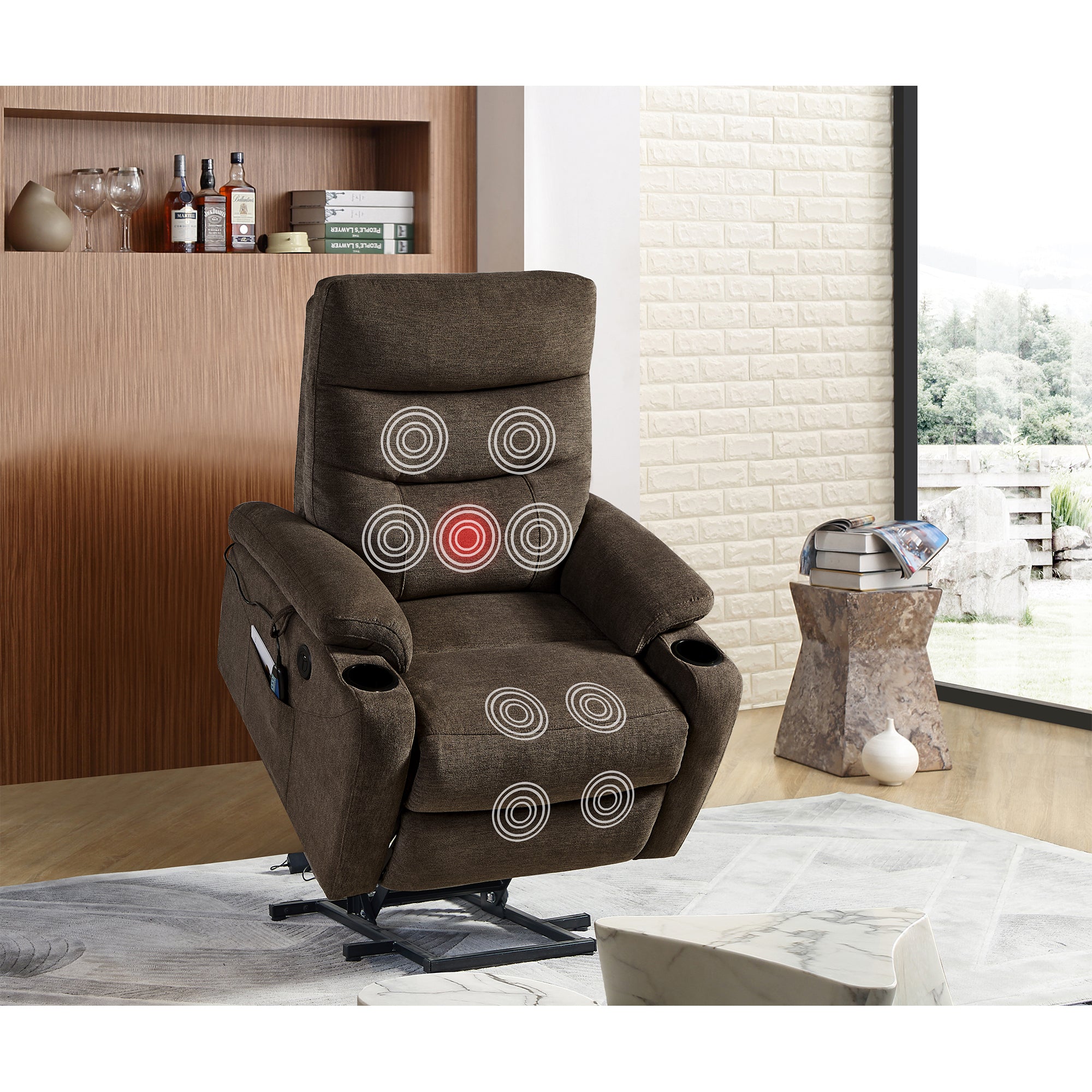 Dark Brown Power Lift Chair Front Profile with Lift Extended