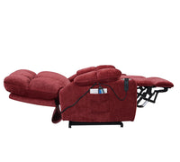 Red Power Lift Chair Right Profile with headrest and footrest extended