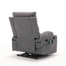 Overstuffed Large Power Lift Recliner with Massage and Heat, Gray, back view angled
