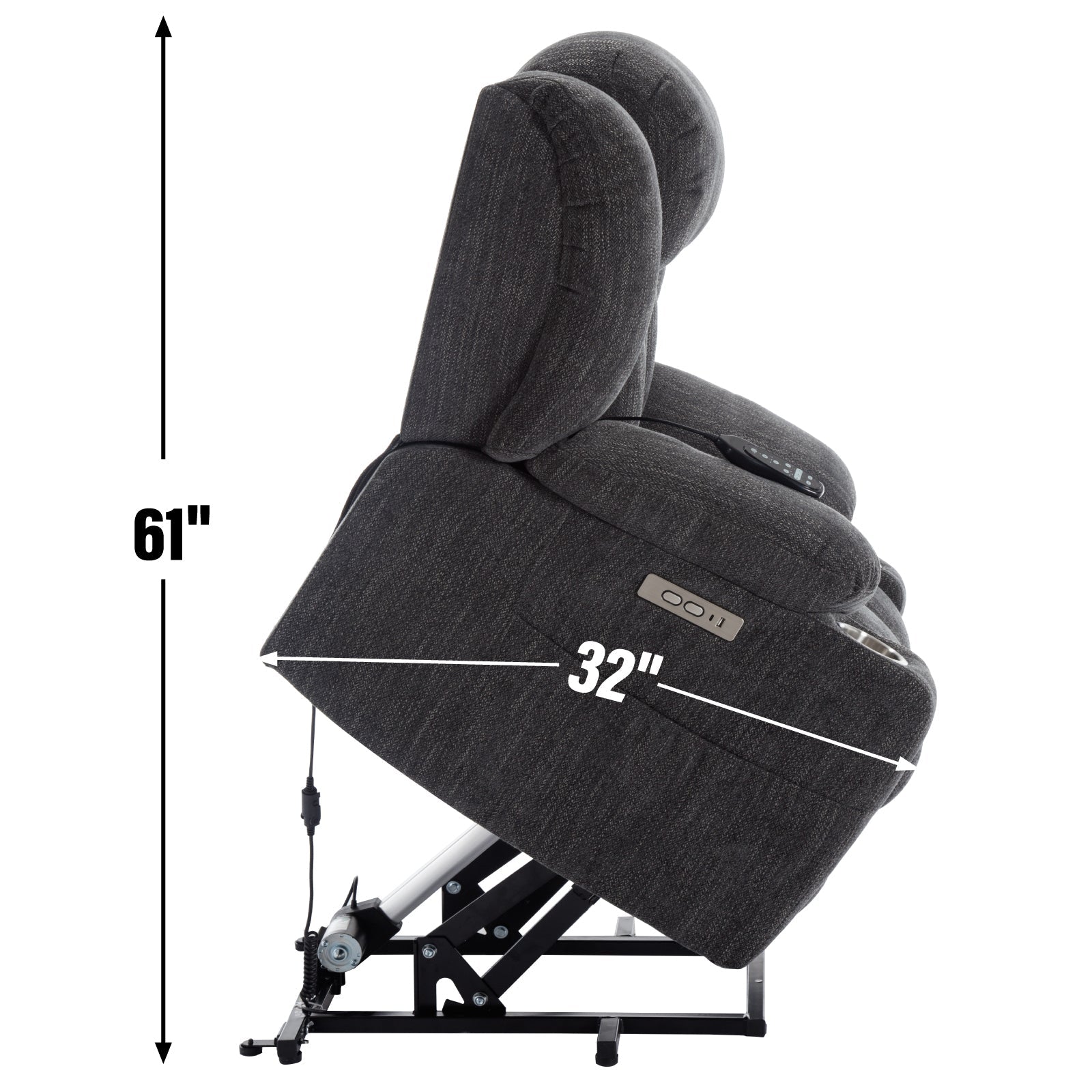 Grey Chenille Power Lift Recliner Chair, Heavy Duty Motion Mechanism with 8 - Point Vibration Massage and Lumbar Heating, USB and Type - C Ports, Stainless Steel Cup Holders - My Lift Chair