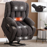 Grey Chenille Power Lift Recliner Chair, Heavy Duty Motion Mechanism with 8 - Point Vibration Massage and Lumbar Heating, USB and Type - C Ports, Stainless Steel Cup Holders - My Lift Chair