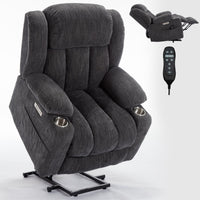 Grey Chenille Power Lift Recliner Chair, Heavy Duty Motion Mechanism with 8 - Point Vibration Massage and Lumbar Heating, USB and Type - C Ports, Stainless Steel Cup Holders - My Lift Chair