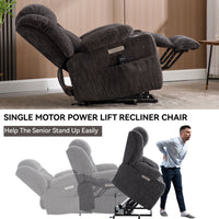 Grey Chenille Power Lift Recliner Chair, Heavy Duty Motion Mechanism with 8 - Point Vibration Massage and Lumbar Heating, USB and Type - C Ports, Stainless Steel Cup Holders - My Lift Chair