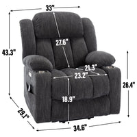 Grey Chenille Power Lift Recliner Chair, Heavy Duty Motion Mechanism with 8 - Point Vibration Massage and Lumbar Heating, USB and Type - C Ports, Stainless Steel Cup Holders - My Lift Chair