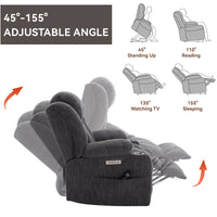 Grey Chenille Power Lift Recliner Chair, Heavy Duty Motion Mechanism with 8 - Point Vibration Massage and Lumbar Heating, USB and Type - C Ports, Stainless Steel Cup Holders - My Lift Chair