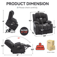 Grey Chenille Power Lift Recliner Chair, Heavy Duty Motion Mechanism with 8 - Point Vibration Massage and Lumbar Heating, USB and Type - C Ports, Stainless Steel Cup Holders - My Lift Chair
