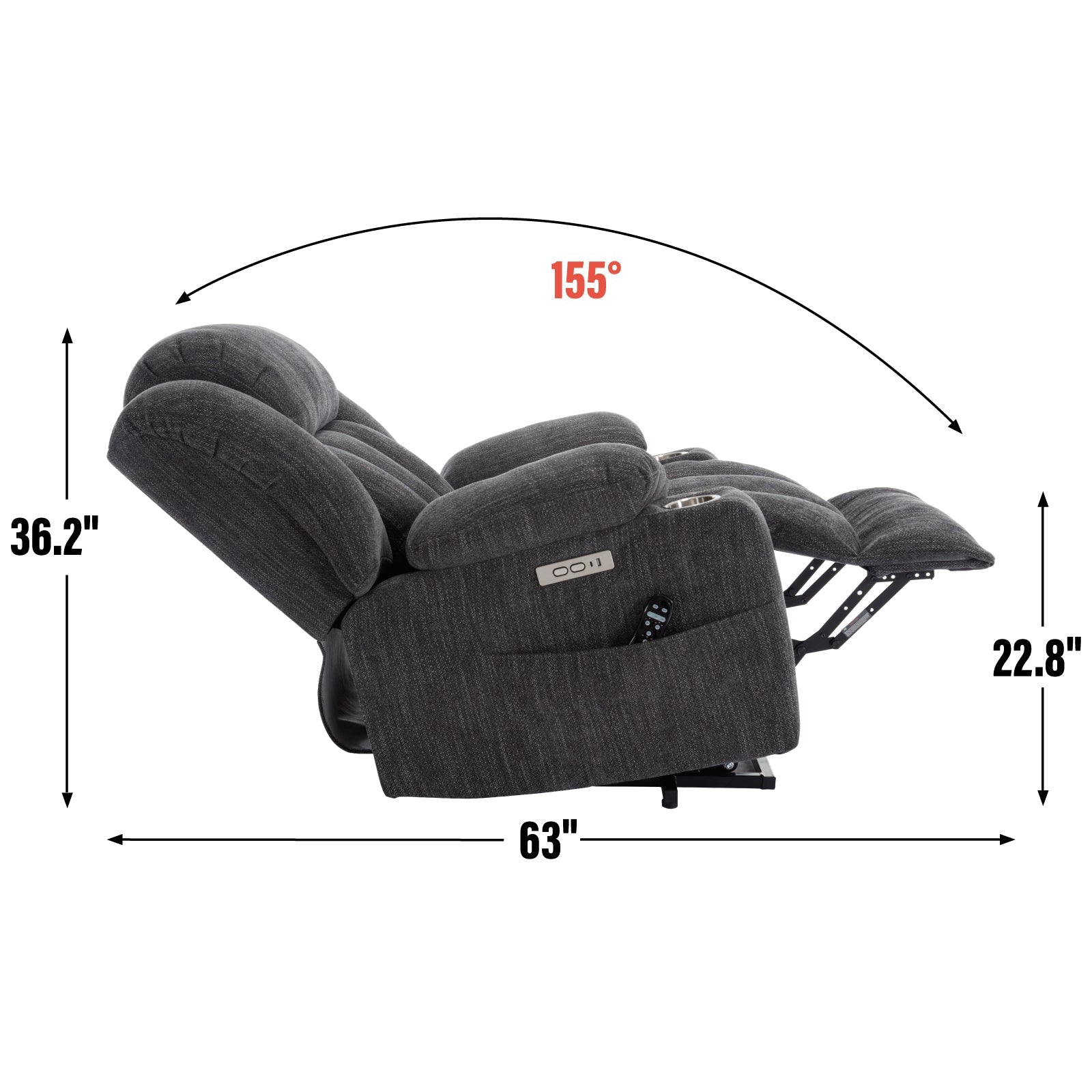 Grey Chenille Power Lift Recliner Chair, Heavy Duty Motion Mechanism with 8 - Point Vibration Massage and Lumbar Heating, USB and Type - C Ports, Stainless Steel Cup Holders - My Lift Chair