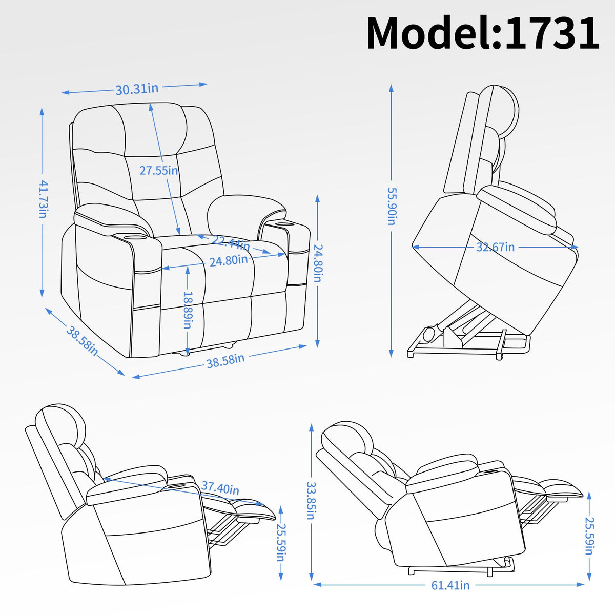 Grey Power Lift Recliner Chair with Vibration Massage and Lumbar Heat - My Lift Chair