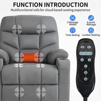 Grey Power Lift Recliner Chair with Vibration Massage and Lumbar Heat - My Lift Chair