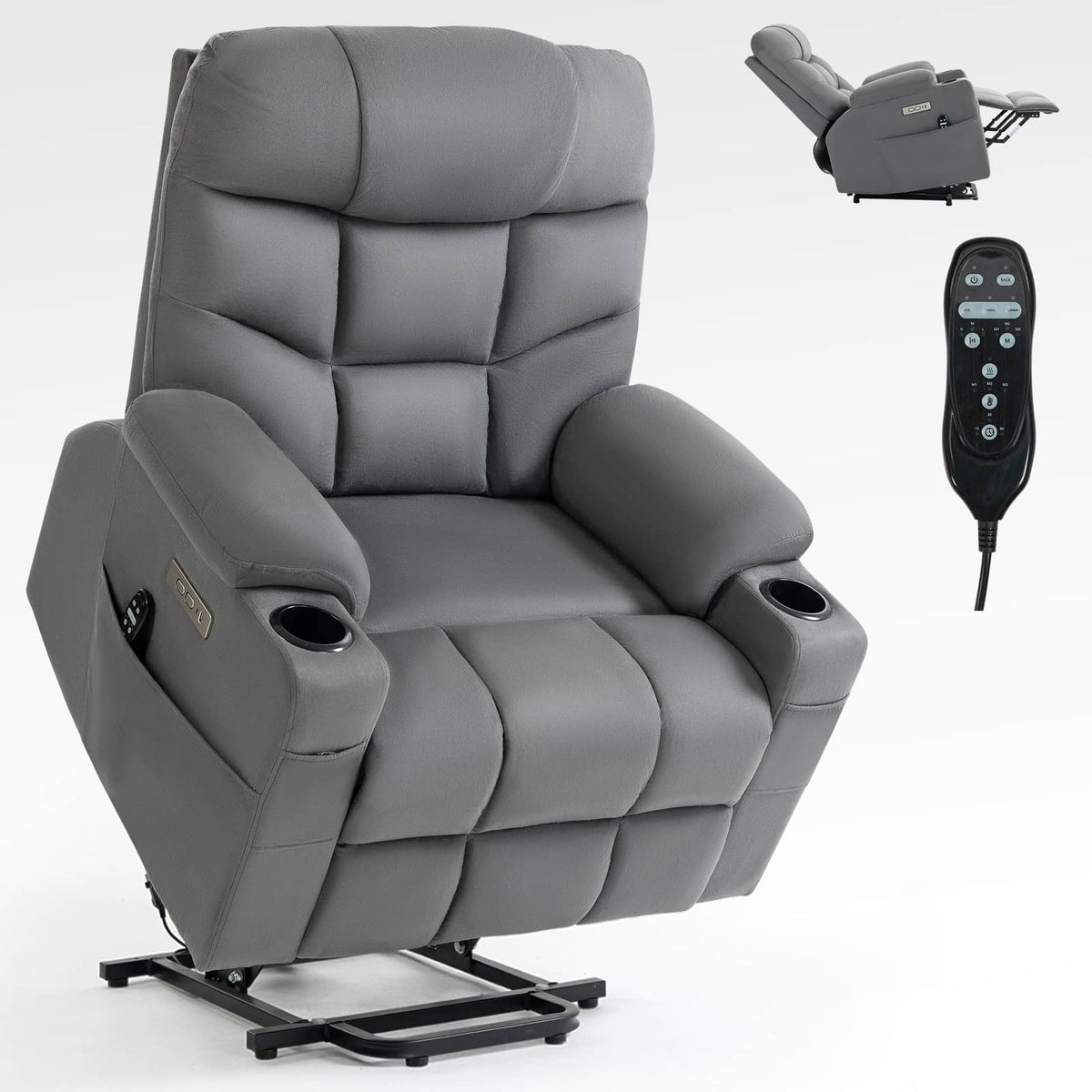Grey Power Lift Recliner Chair with Vibration Massage and Lumbar Heat - My Lift Chair