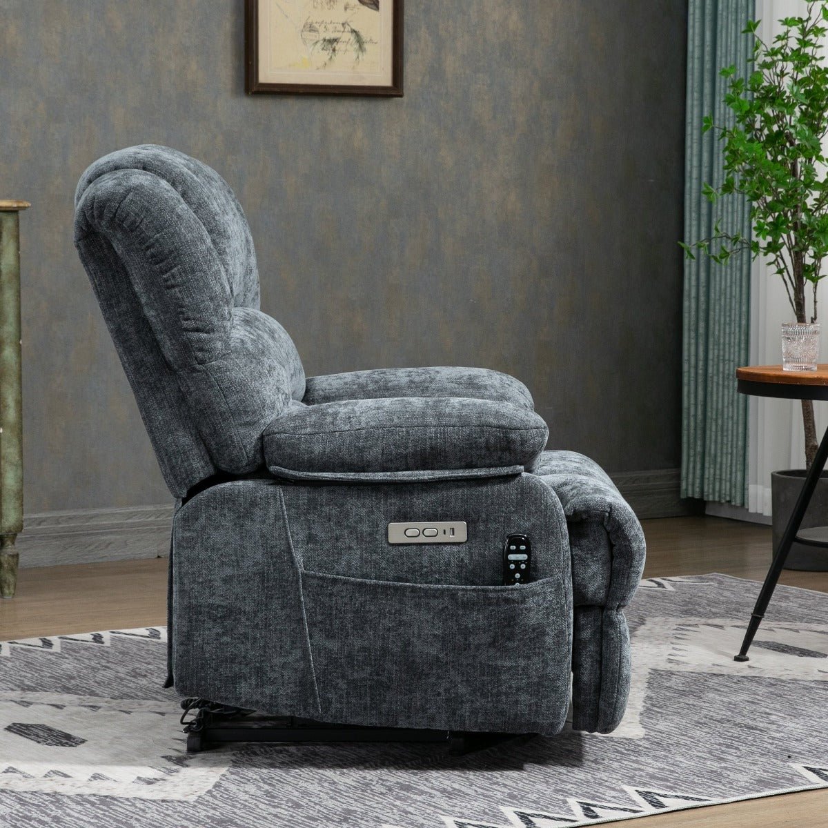 High Back Large Size Blue Chenille Power Lift Recliner Chair with Massage and Heat - My Lift Chair