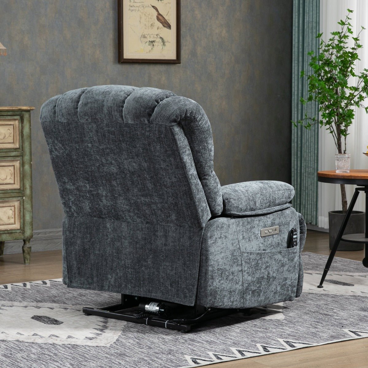 High Back Large Size Blue Chenille Power Lift Recliner Chair with Massage and Heat - My Lift Chair