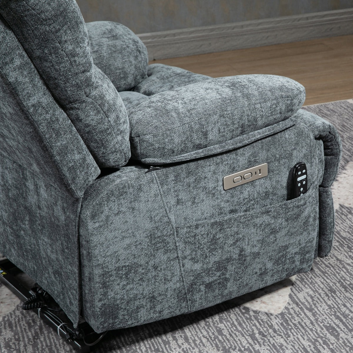 High Back Large Size Blue Chenille Power Lift Recliner Chair with Massage and Heat - My Lift Chair