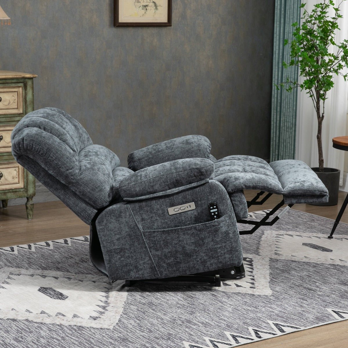 High Back Large Size Blue Chenille Power Lift Recliner Chair with Massage and Heat - My Lift Chair