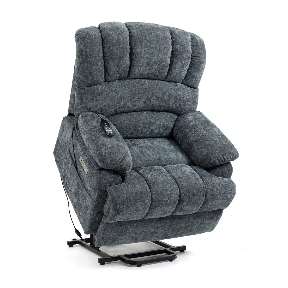 High Back Large Size Blue Chenille Power Lift Recliner Chair with Massage and Heat - My Lift Chair