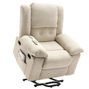 Beige Power Lift Chair with Adjustable Massage and Heat, lifted angle