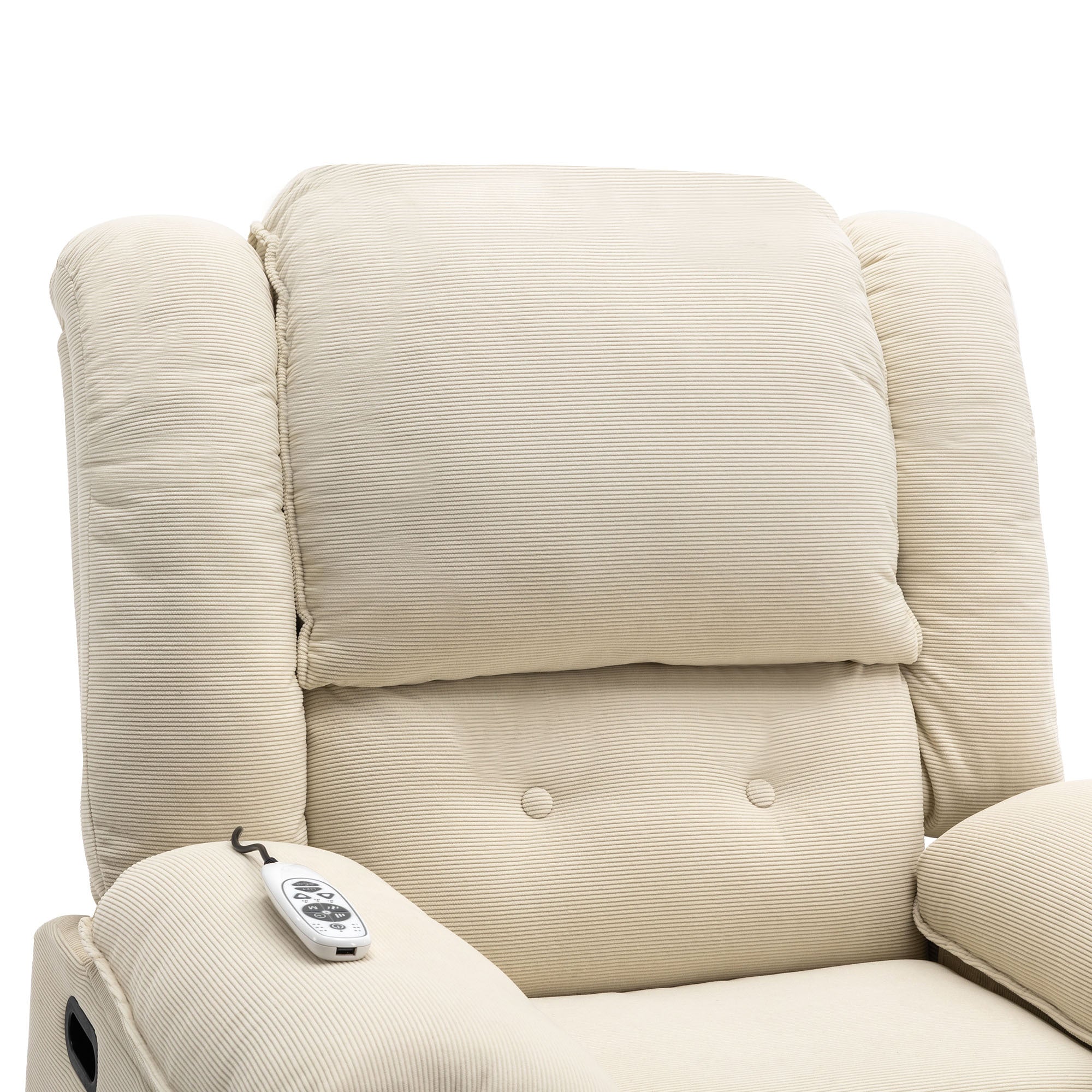 Beige Power Lift Chair with Adjustable Massage and Heat, close up of headrest
