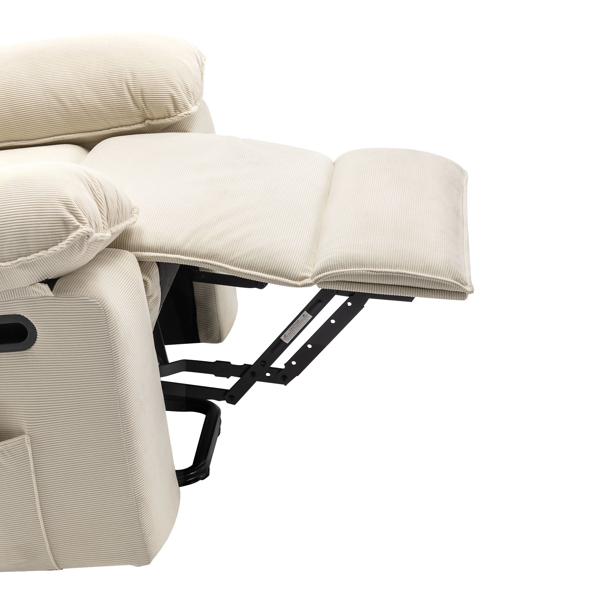 Beige Power Lift Chair with Adjustable Massage and Heat, close up of footrest extended