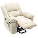Beige Power Lift Chair with Adjustable Massage and Heat, reclined angled