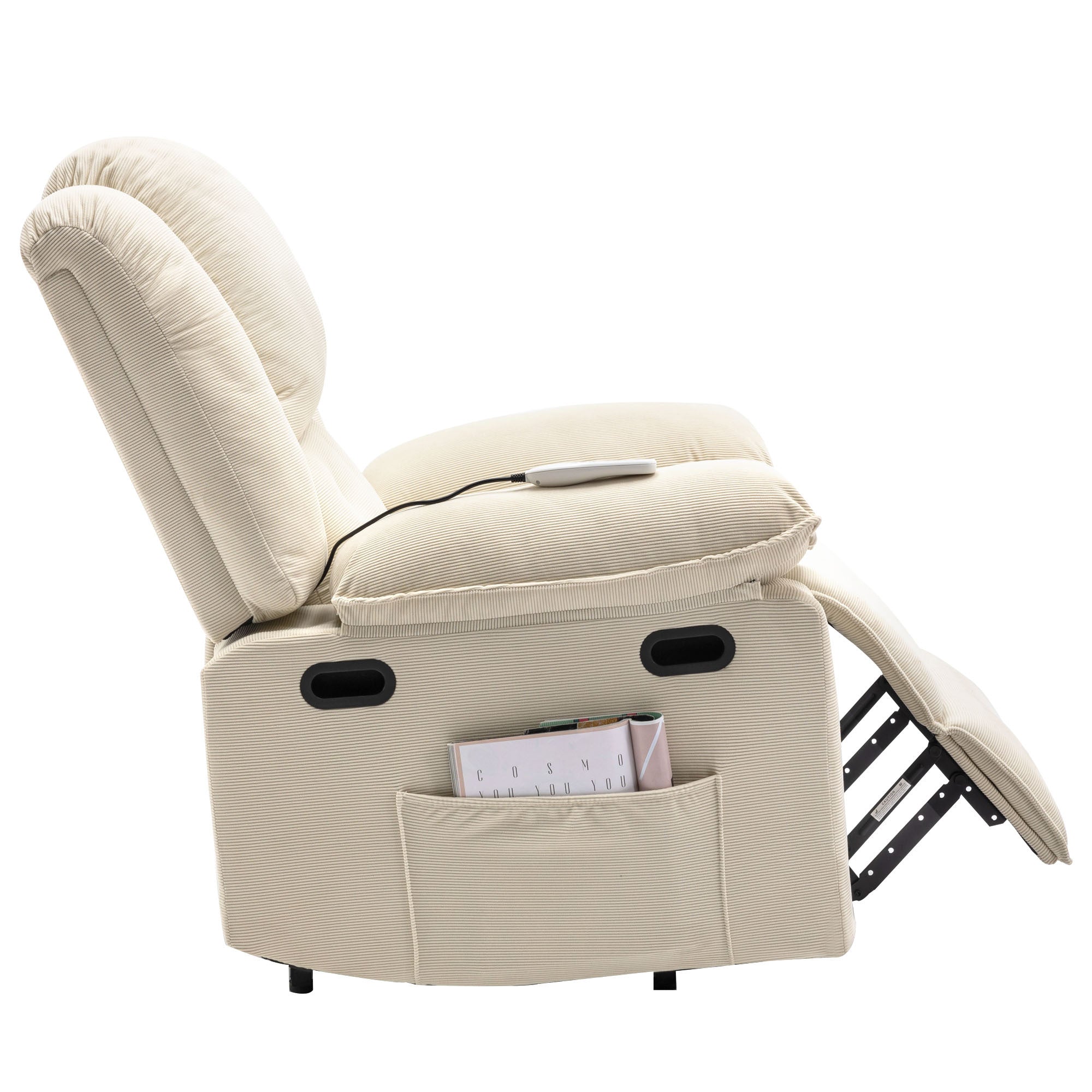 Beige Power Lift Chair with Adjustable Massage and Heat, leg extension