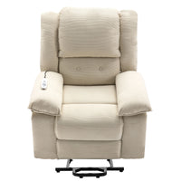 Beige Power Lift Chair with Adjustable Massage and Heat, lifted front