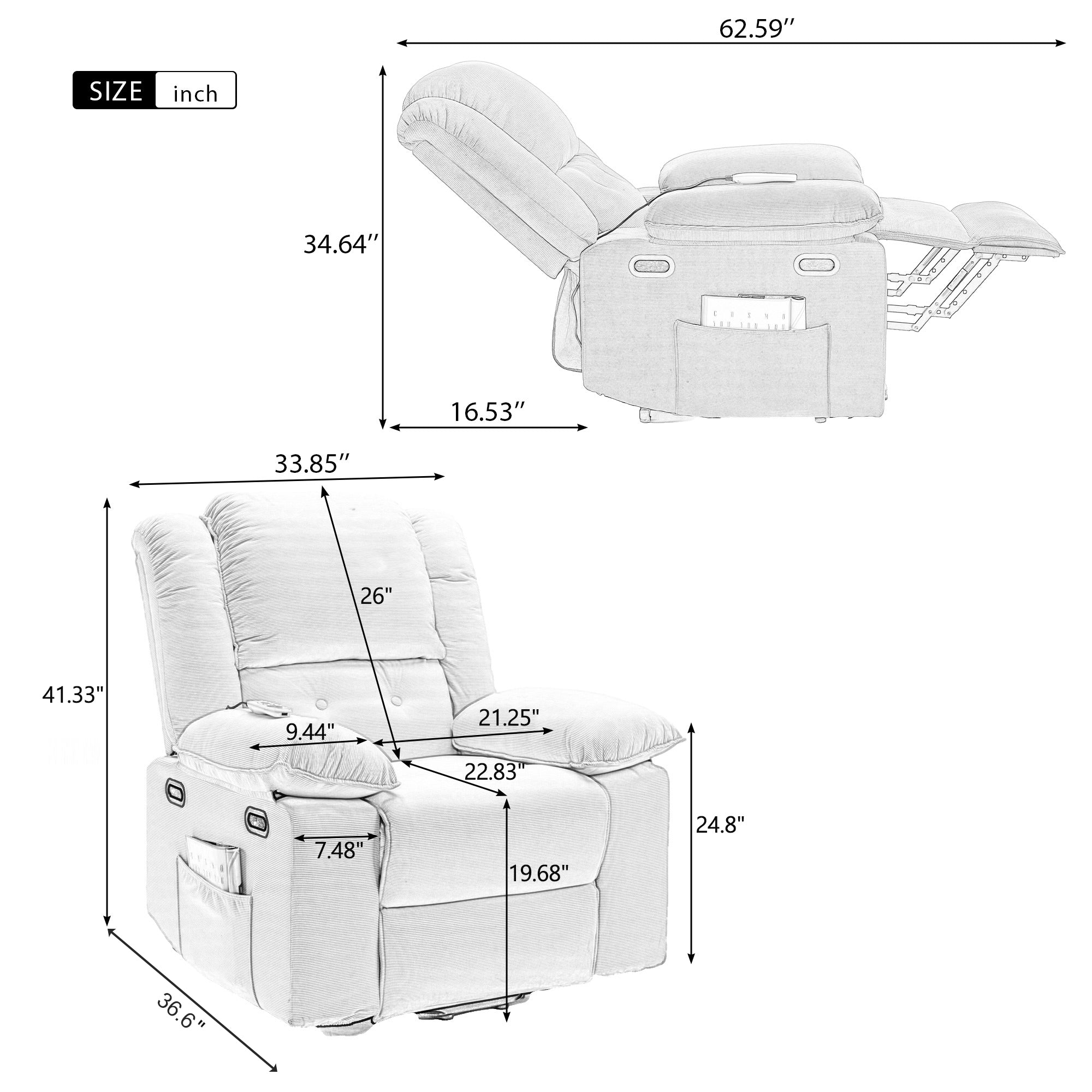 Power Lift Chair Recliner with Adjustable Massage and Heat, Beige