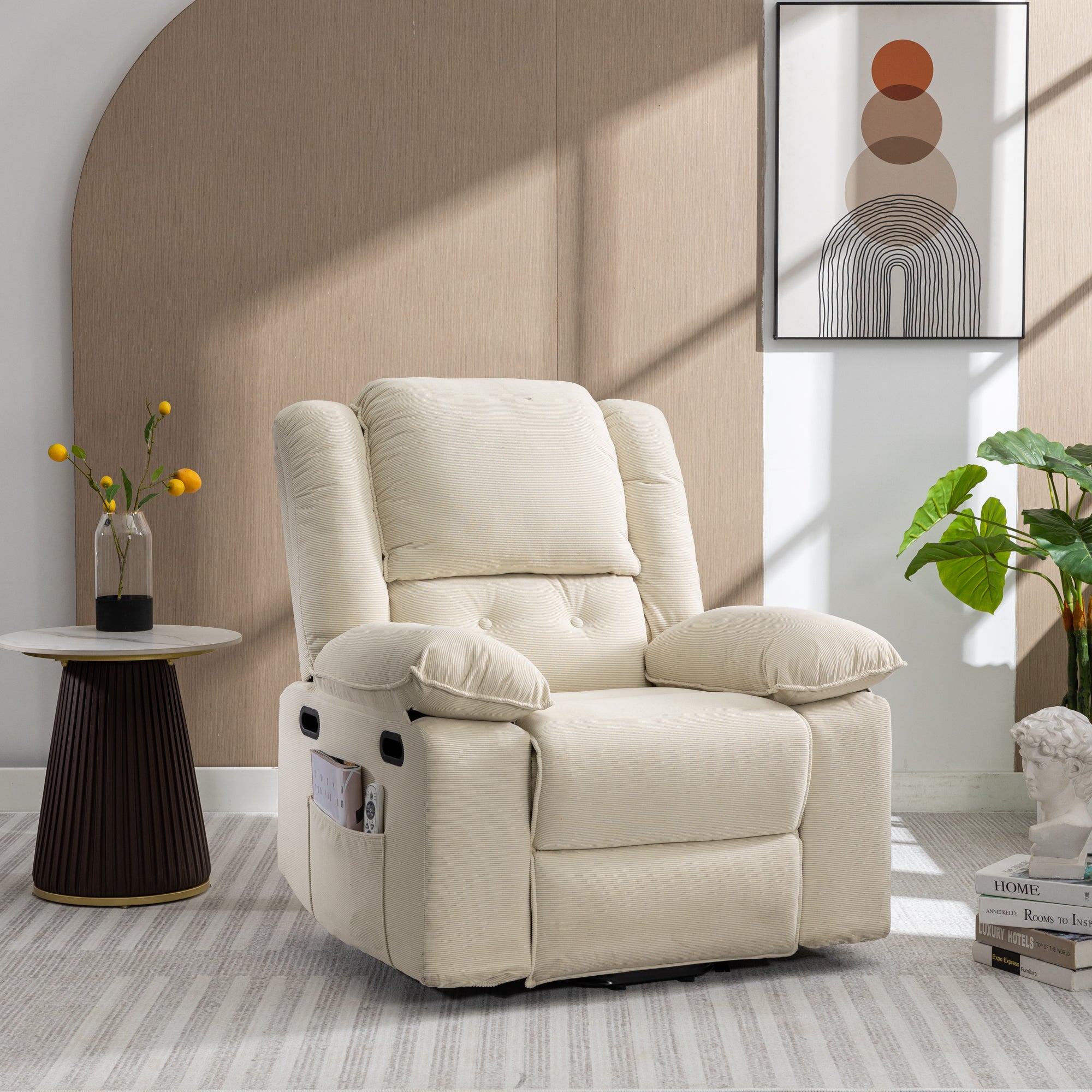Beige Power Lift Chair with Adjustable Massage and Heat, angle view front