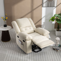 Beige Power Lift Chair with Adjustable Massage and Heat, reclined