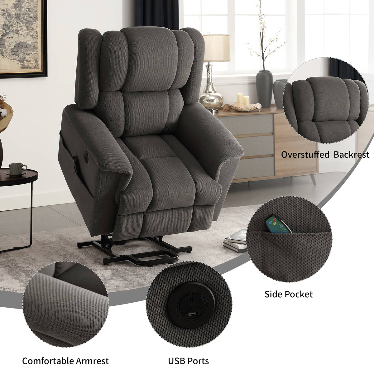 Infinite Position Power Lift Recliner with Heat and Massage, Dark Gray - My Lift Chair
